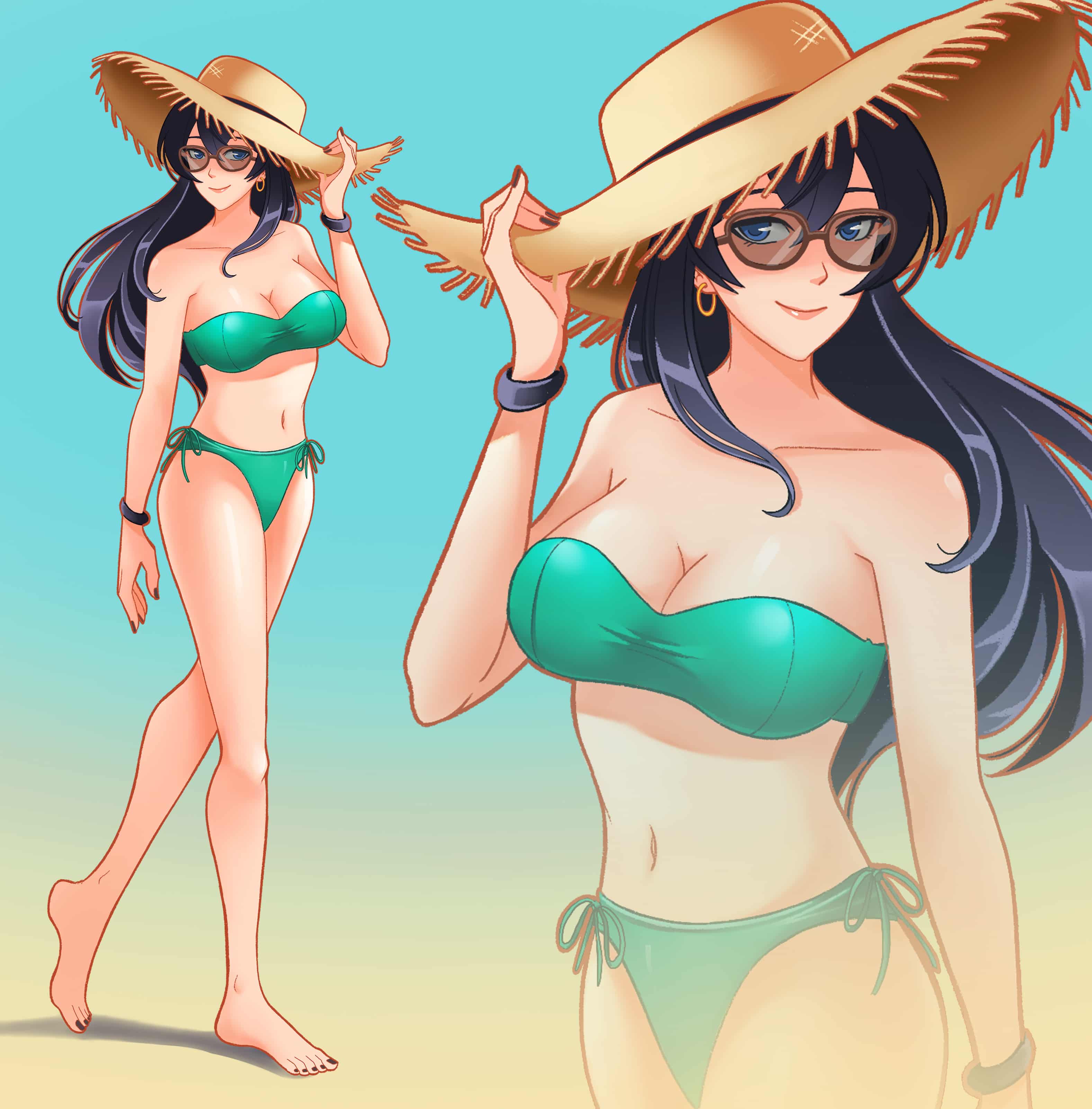 ビキニスタイルの女性イラスト Swimming suit Beach fashion A girl wearing aのイラスト
