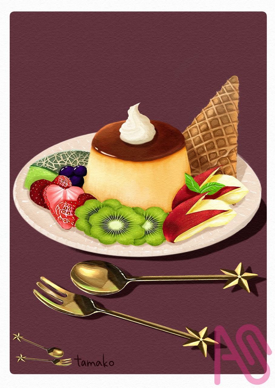 プリン Illust of たまこ キウイ メロン apple strawberry プリン ベリー ワッフルコーン