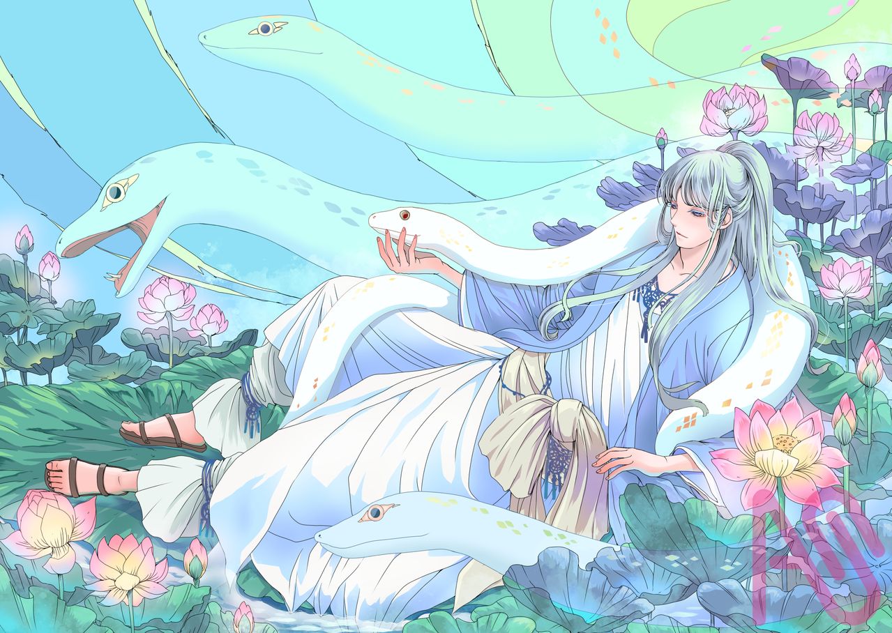 八岐大蛇 Illust of 鳳小羽 青年 long‐haired_man snake clipstudio 古代神話 illustration original