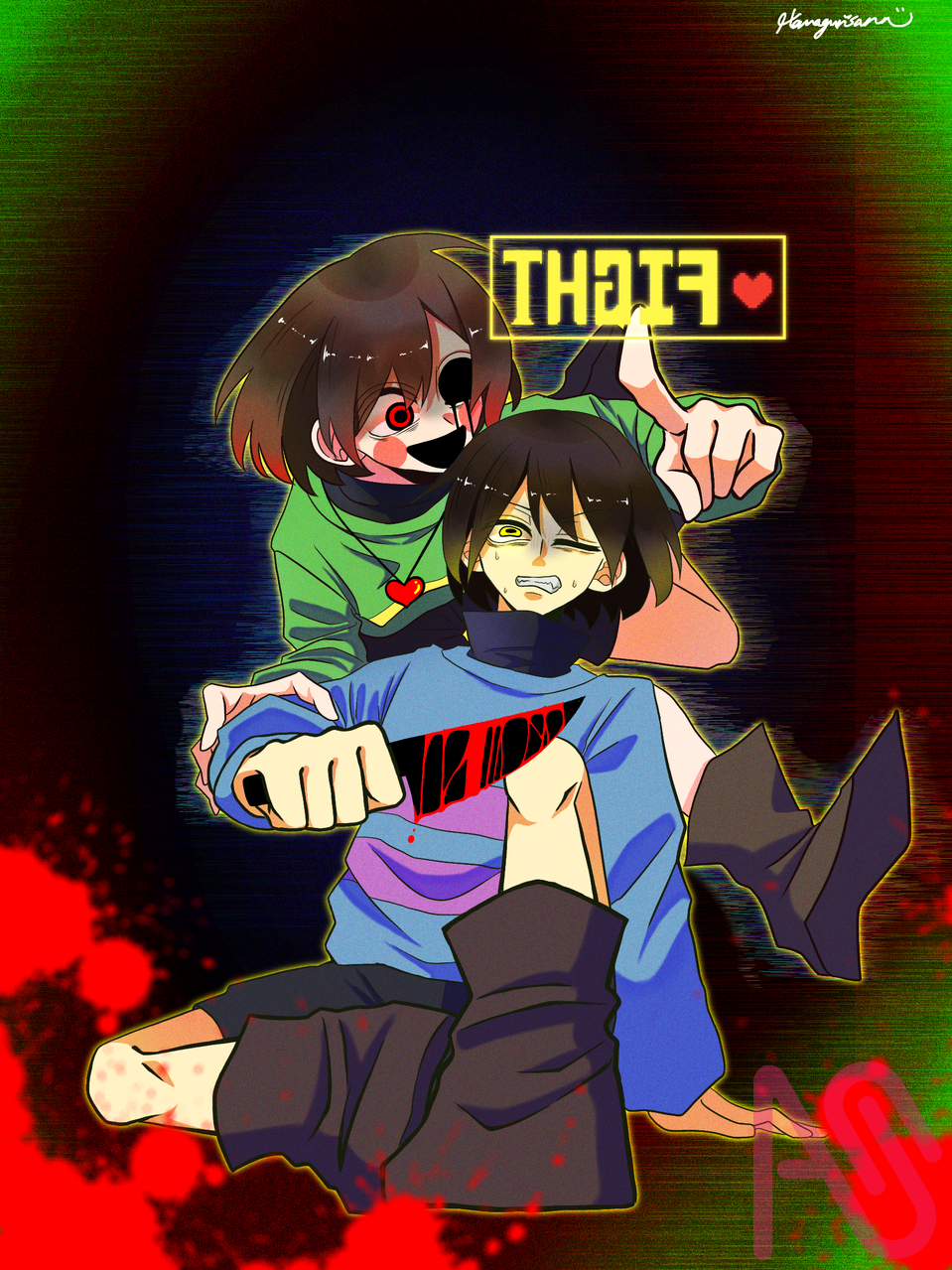 Genocide√ Hamagurisann( ✌︎'ω')✌︎의 일러스트 일러스트 かっこいい kawaii 언더테일 Frisk Chara 不穏