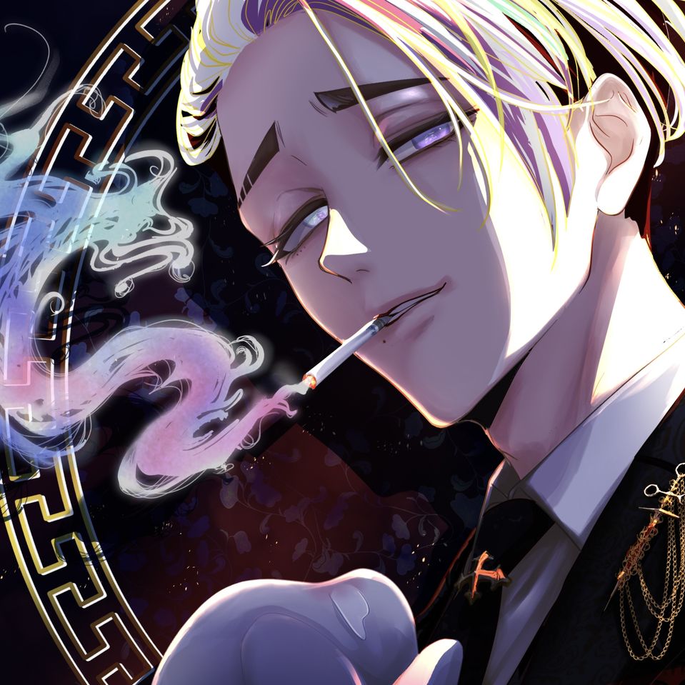 【遅刻】makina.さんHBD Illust of Shiki dog blue illustration tobacco digital male black ネクタイ suit へびすも