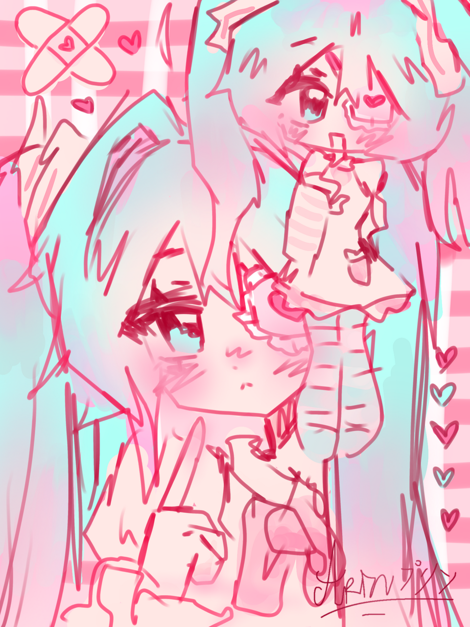 Miku🎀 Illust of ☆Arinプリン⭐️🍮 hatsunemiku pink chibi cute kawaii miku