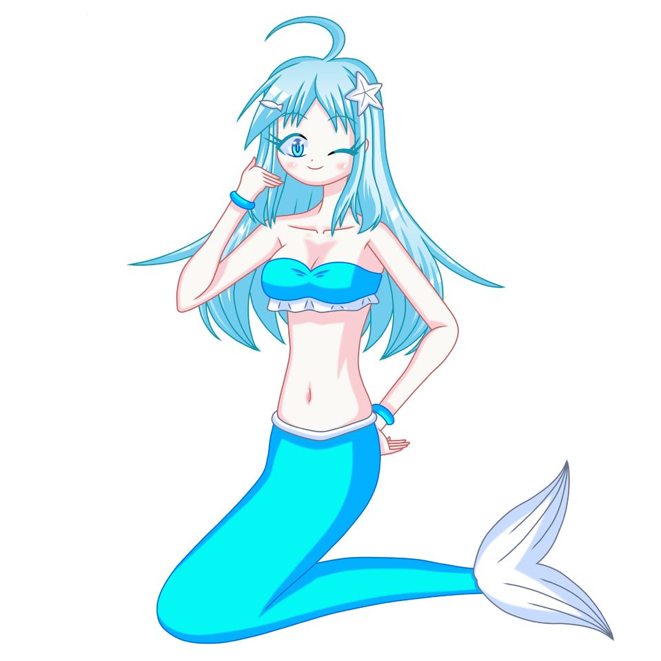 最高のマーメイド！(リメイク) Illust of ヒイラギの助 girl 水色 original medibangpaint smile mermaid swimsuit 美肌 魅惑 美しいウインク
