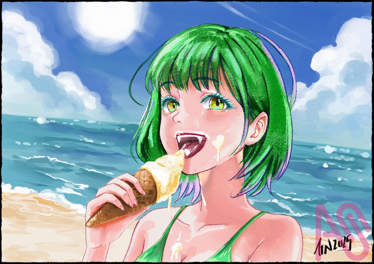 Do you wanna too? Illust of 漫人製作室 HUIONIllustrationContest2025 summer ice-cream medibangpaint hot beach beachgirl sharpteeth 海灘 rebellepro8