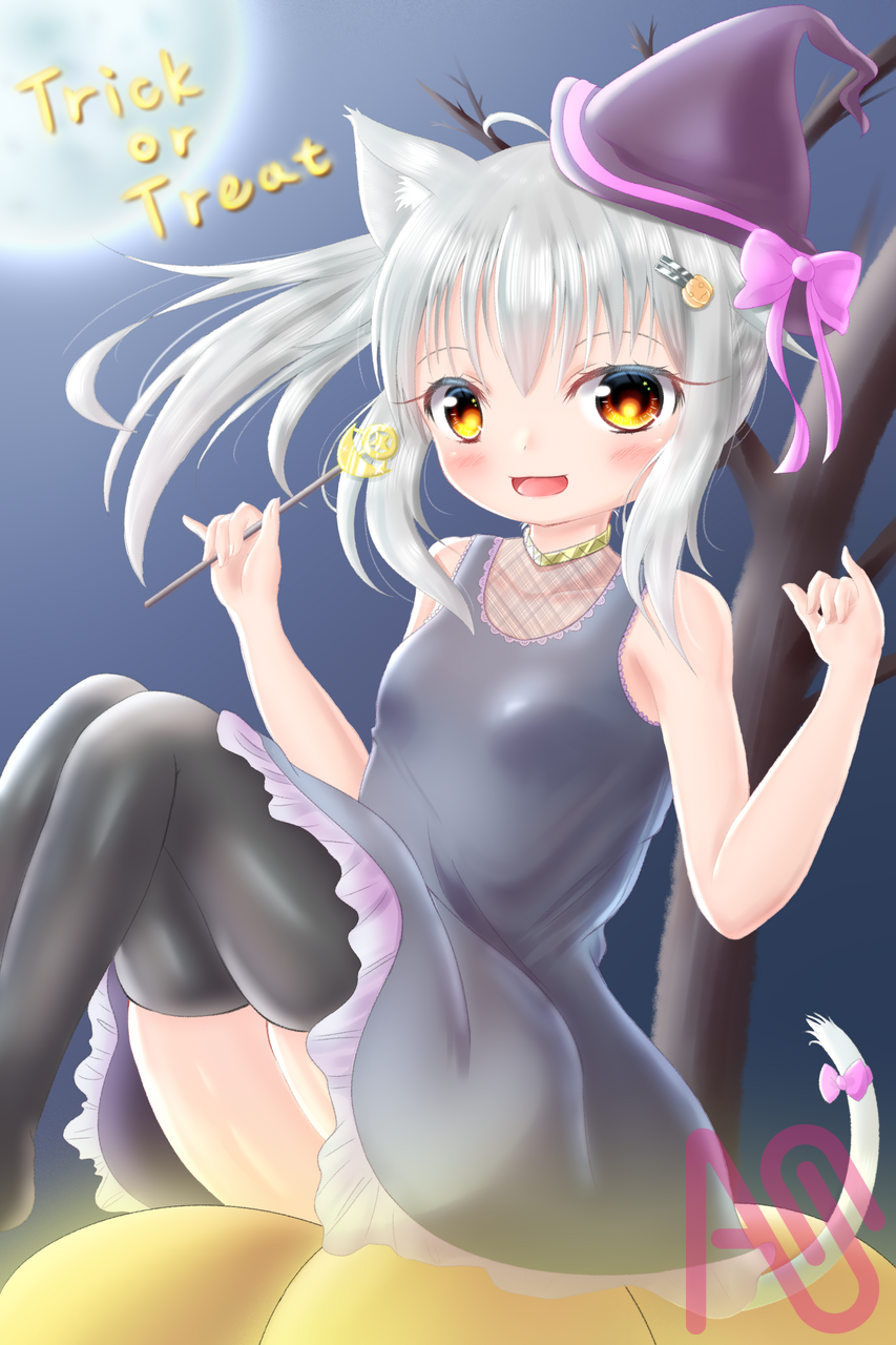 ハロウィン ルニャン Illust of 路邊的野猫 girl cat_ears cute oc kawaii ponytail よその子 Halloween 過去絵 絵柄が好みって人にフォローされたい
