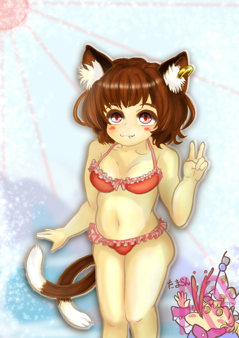 水着橙とたま藍様 Illust of タロウぽん girl cat_ears 八雲藍 橙 Touhou_Project ちぇん