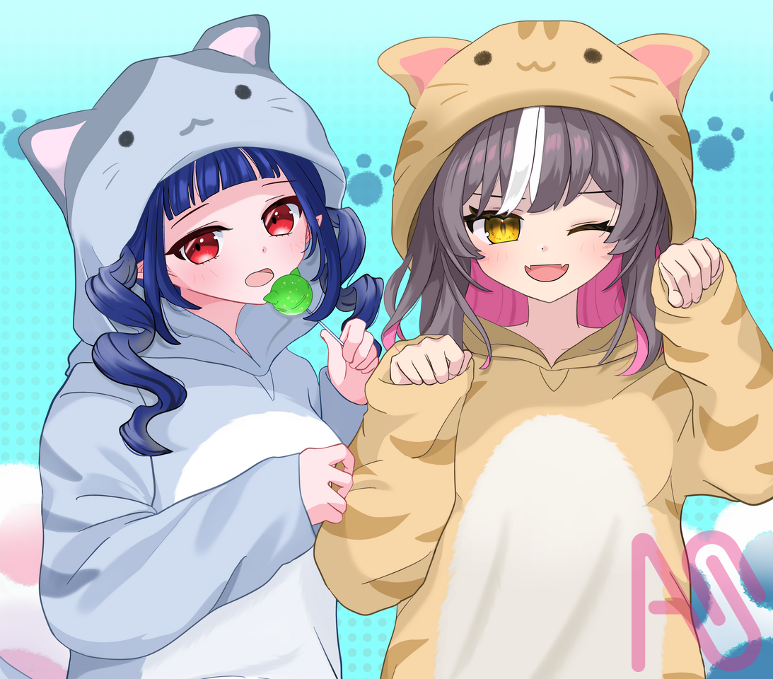 にゃー！！🐱🐱 Illust of さき fanfic girl cat_ears cute commission virtual_YouTuber Skeb 猫着ぐるみ