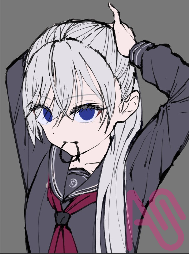 たまにはこういう髪型もいいかな…… Illust of ルゥチィル girl オッドアイ ponytail white_hair 絵師さんと繋がりたい 死亡遊戯 死亡遊戯で飯を食う