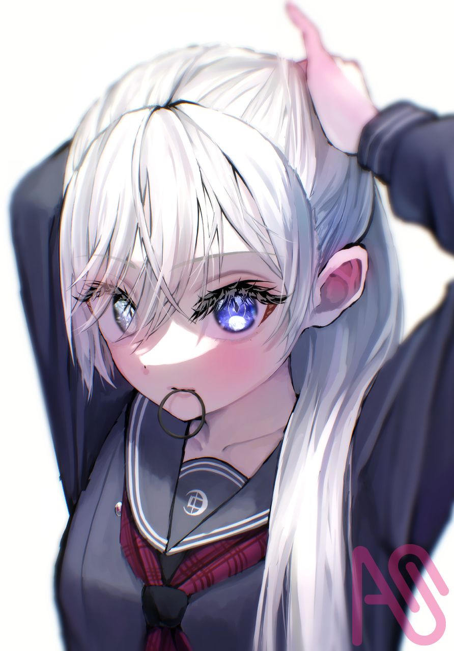 たまにはこういう髪型もいいかな…… Illust of ルゥチィル girl オッドアイ ponytail white_hair 絵師さんと繋がりたい 死亡遊戯 死亡遊戯で飯を食う