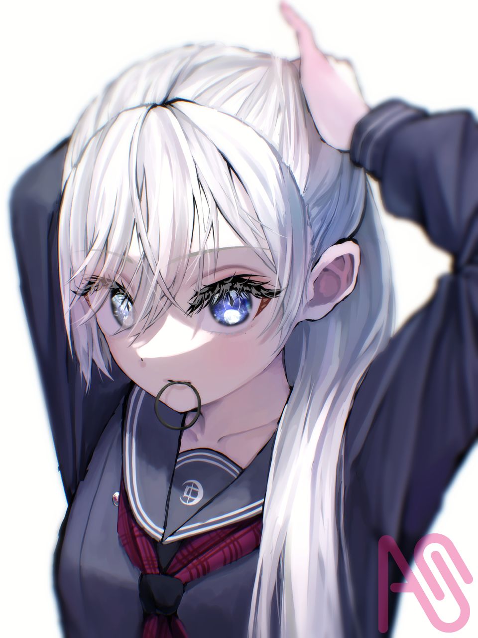 たまにはこういう髪型もいいかな…… Illust of ルゥチィル girl オッドアイ ponytail white_hair 絵師さんと繋がりたい 死亡遊戯 死亡遊戯で飯を食う
