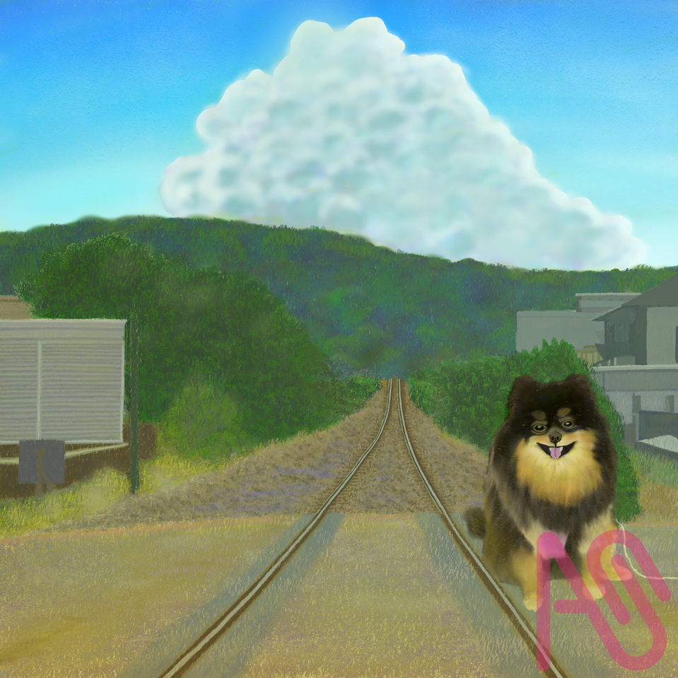 さんぽみち Illust of oku HUIONIllustrationContest2025 animal dog illustration 模写 scenery 田舎 入道雲 線路