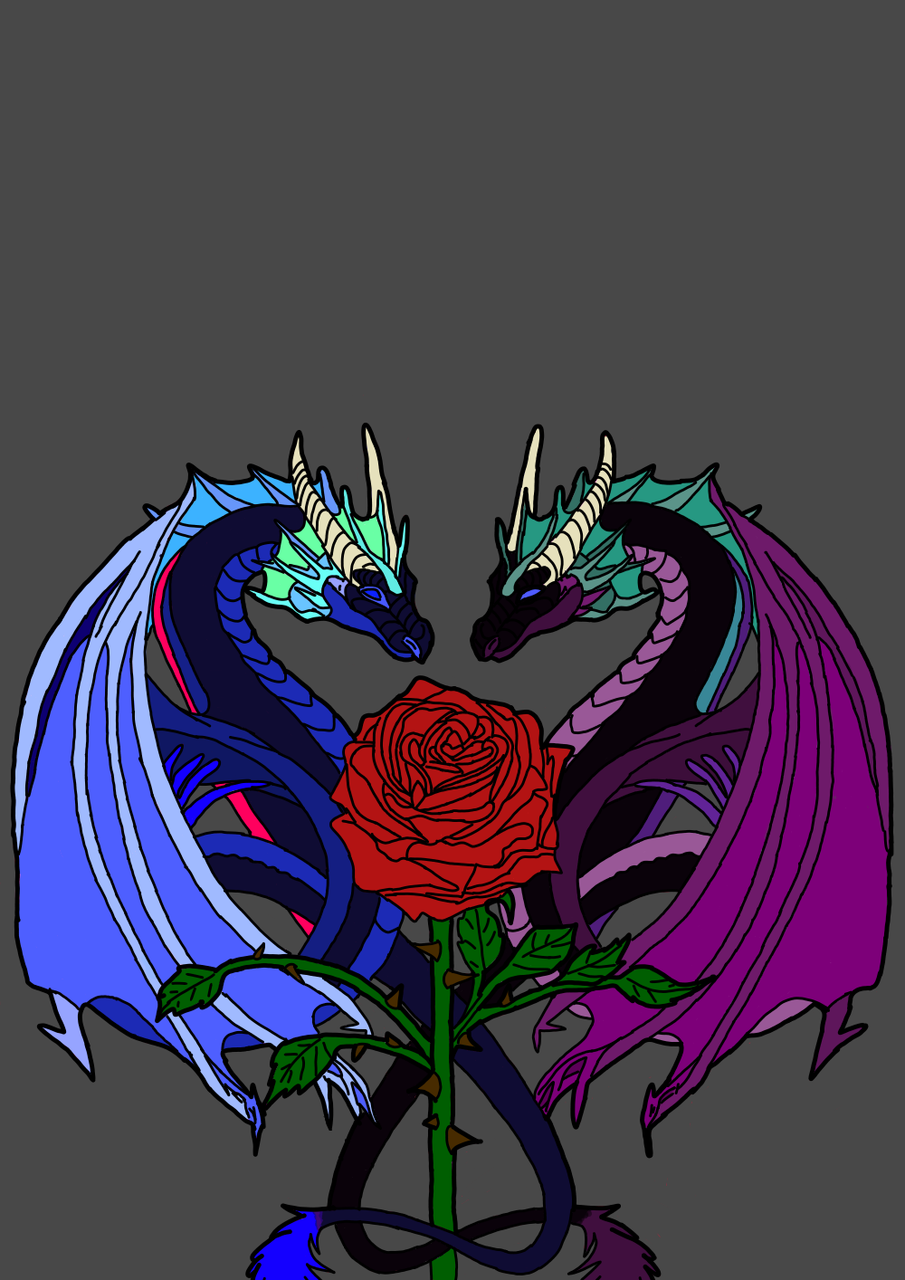 2 dragons and a rose mistwolfdragon Illustrations ART street