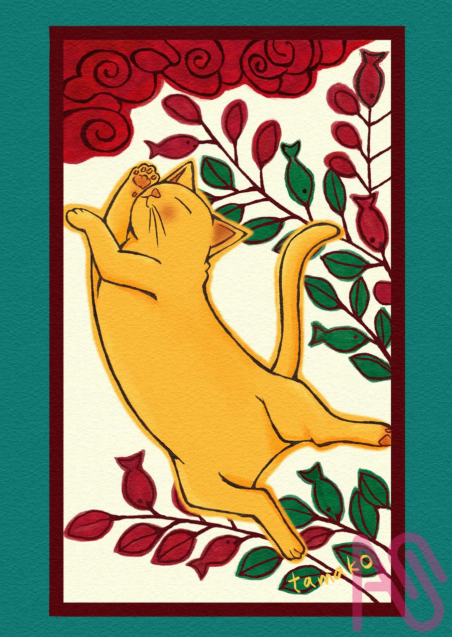 猫ねこネコ Illust of たまこ cat butterfly fish 花札 猪鹿蝶