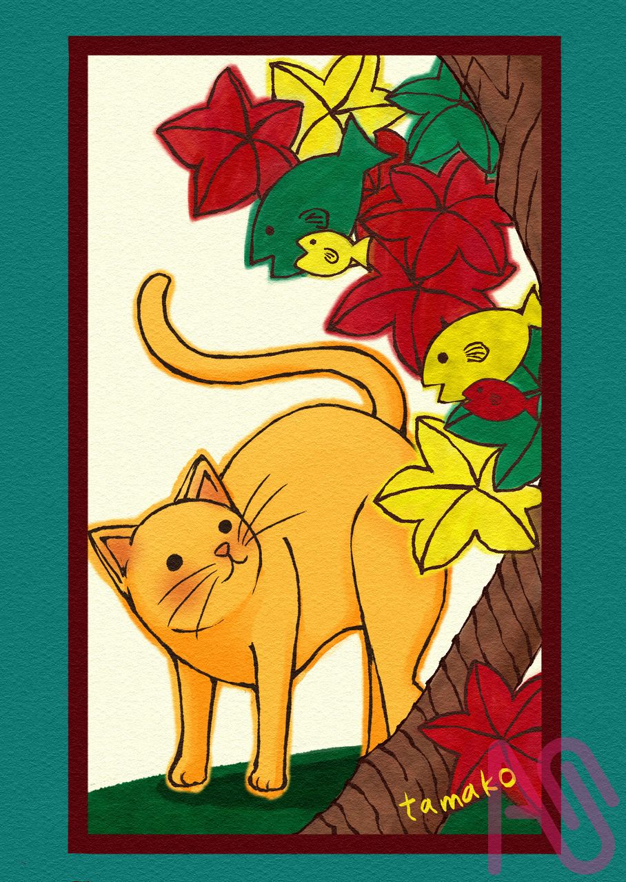 猫ねこネコ Illust of たまこ cat butterfly fish 花札 猪鹿蝶