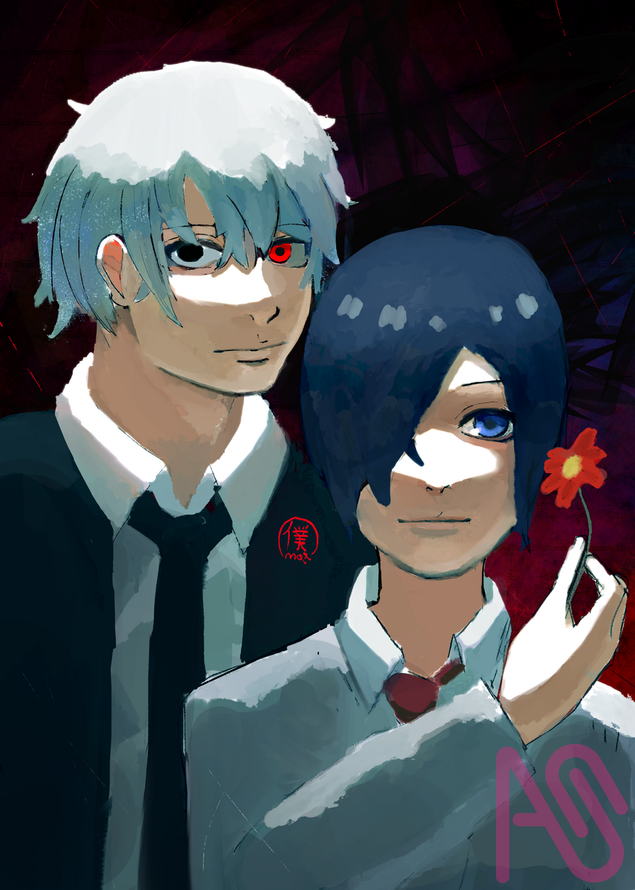 Kaneki and touka(Tokyo ghoul) 金木と董香(東京喰種) Illust of maxplusart fanart blue tokyo_ghoul drawing art anime red Touka