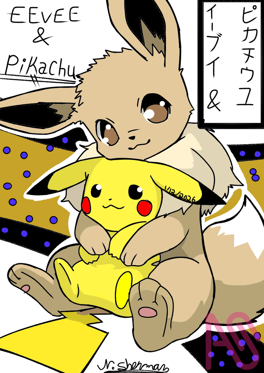 EEVEE AND PIKACHU (POKEMÒN SERIES) Illust of Navaree sherman anime digital pokemon kawaii digitaldrawing Pikachu shonen Eevee animeart NoAI