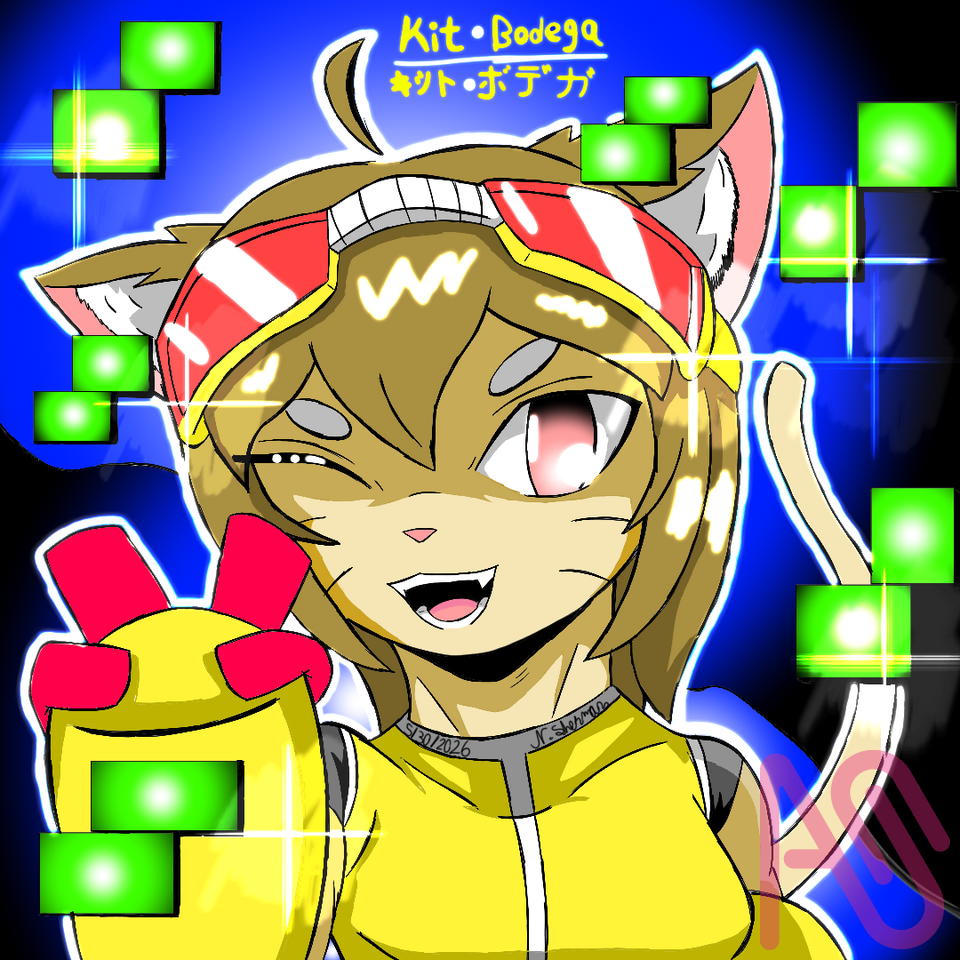 Kit Bodega (Game-o-Verse) Illust of Navaree sherman cat anime digital oc digitaldrawing mangaart anthrofurry NoAI gameoverse KitBodega