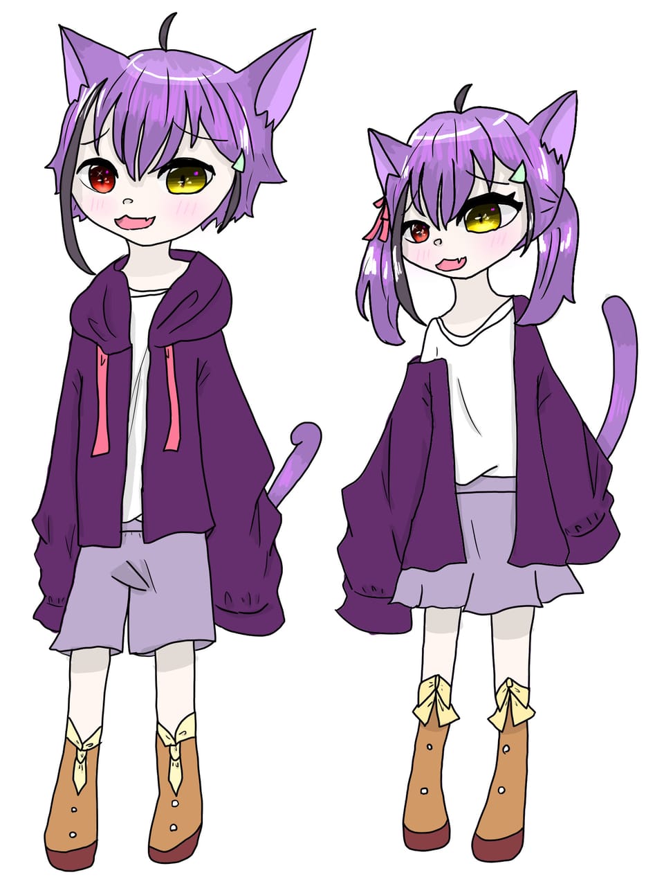 うちの代理2人は猫の擬人化なんだよ 猫雪　くりむ的插畫 2021年6月比賽：擬人化 擬人化 kawaii purplehair 代理