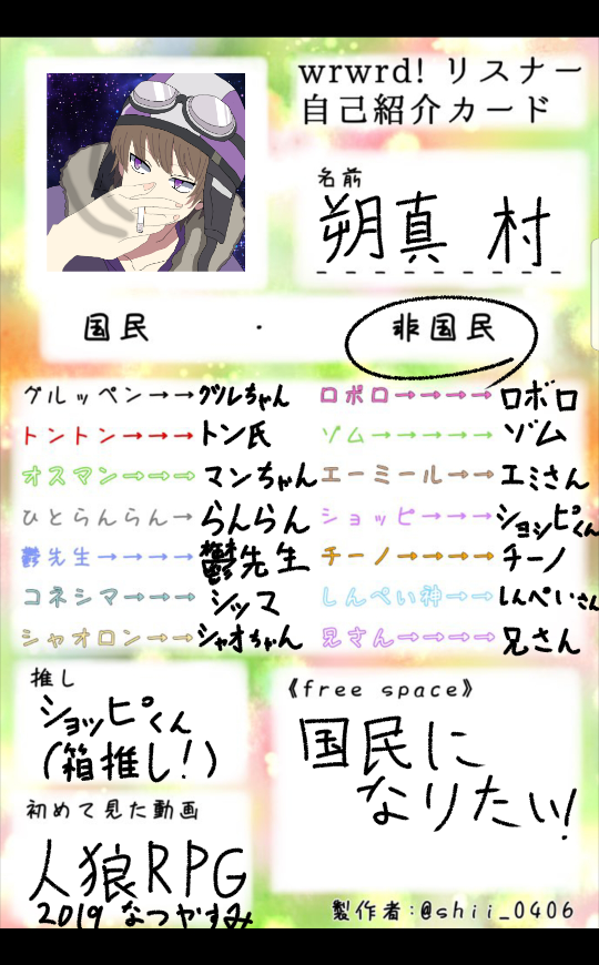Wrwrd リスナー自己紹介カード 朔真 村 カレン ユリユカ イラスト Art Street アートストリート