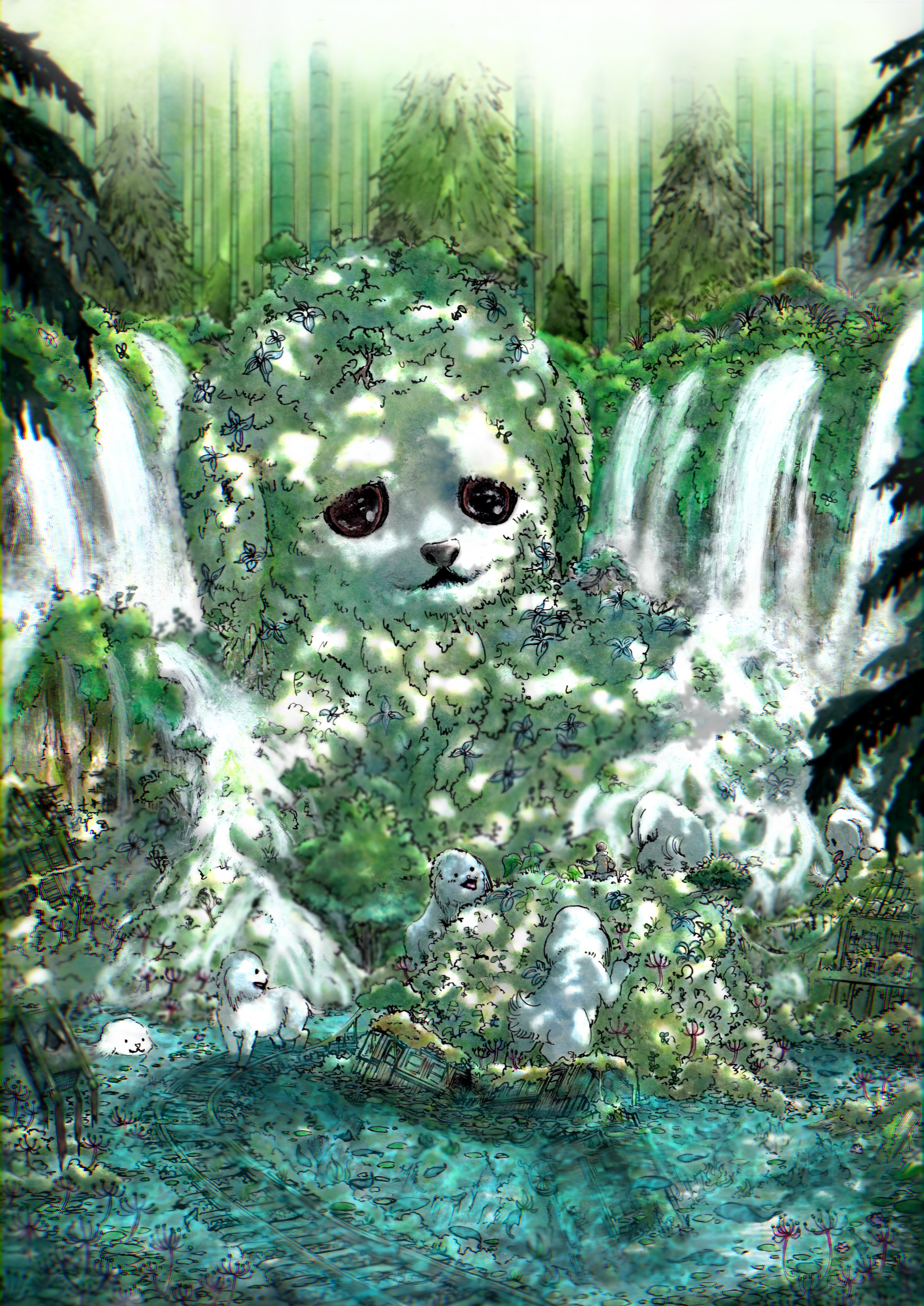 森の中CHEN GUIOING 水彩画オリジナル原画