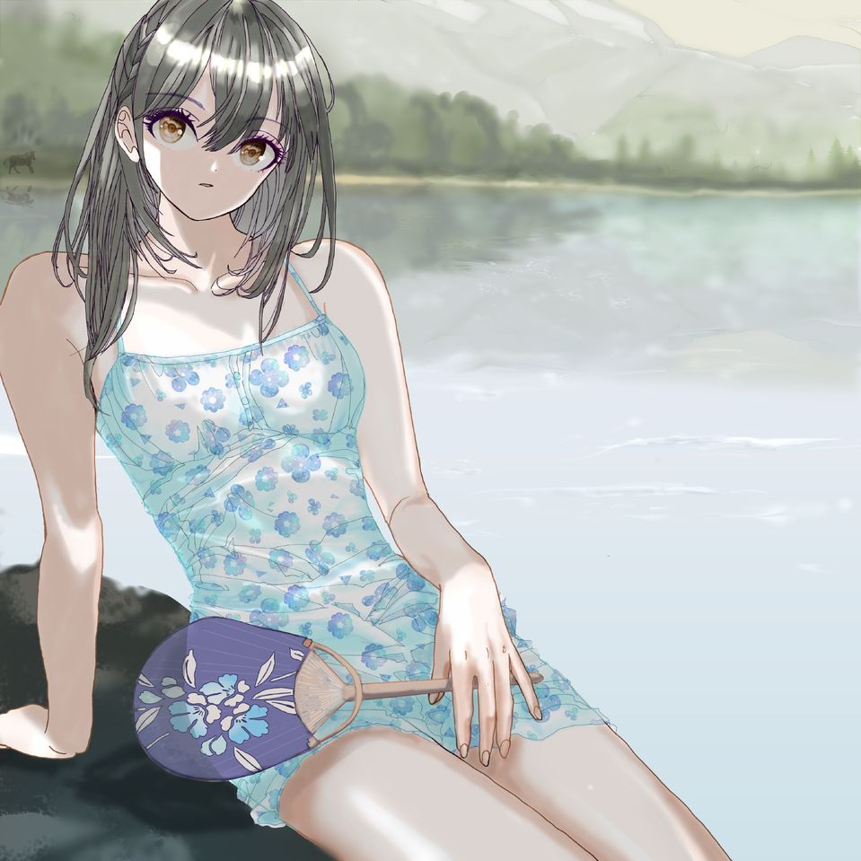 避暑は湖畔に Illust of アオキ レトロ girl oc schoolgirl scenery ワンピース(服) japanesegirl アオキガール 名作オマージュ 避暑