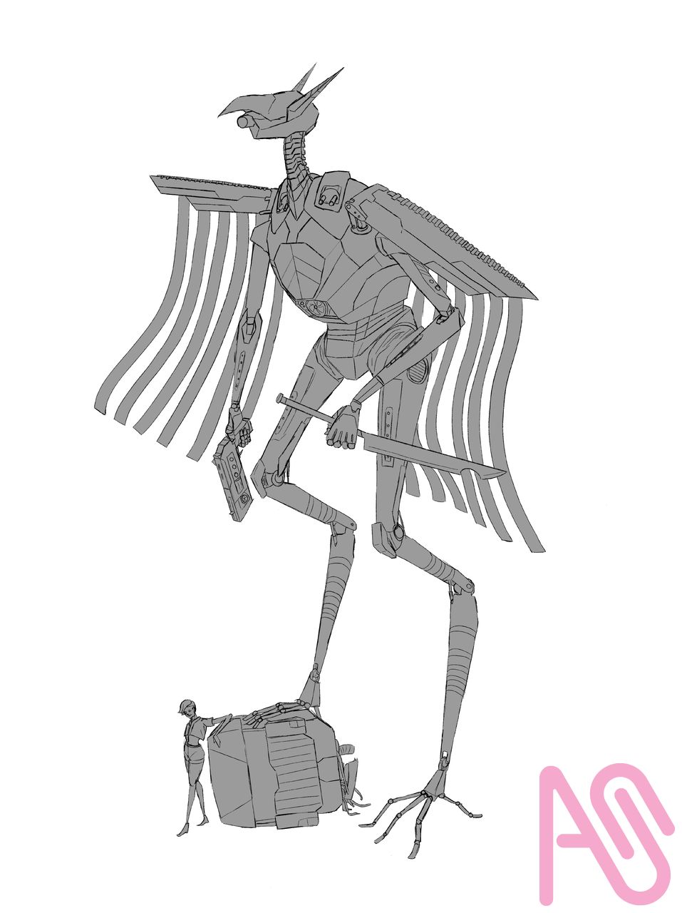 Heron (mech) Illust of RJH Art blue birds mecha machine weapon Gun GUNDAM messy