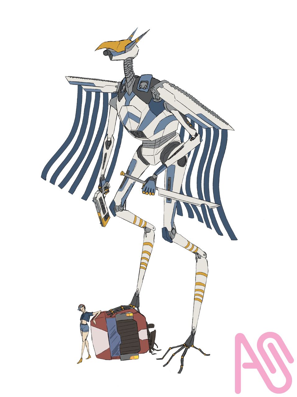 Heron (mech) Illust of RJH Art blue birds mecha machine weapon Gun GUNDAM messy