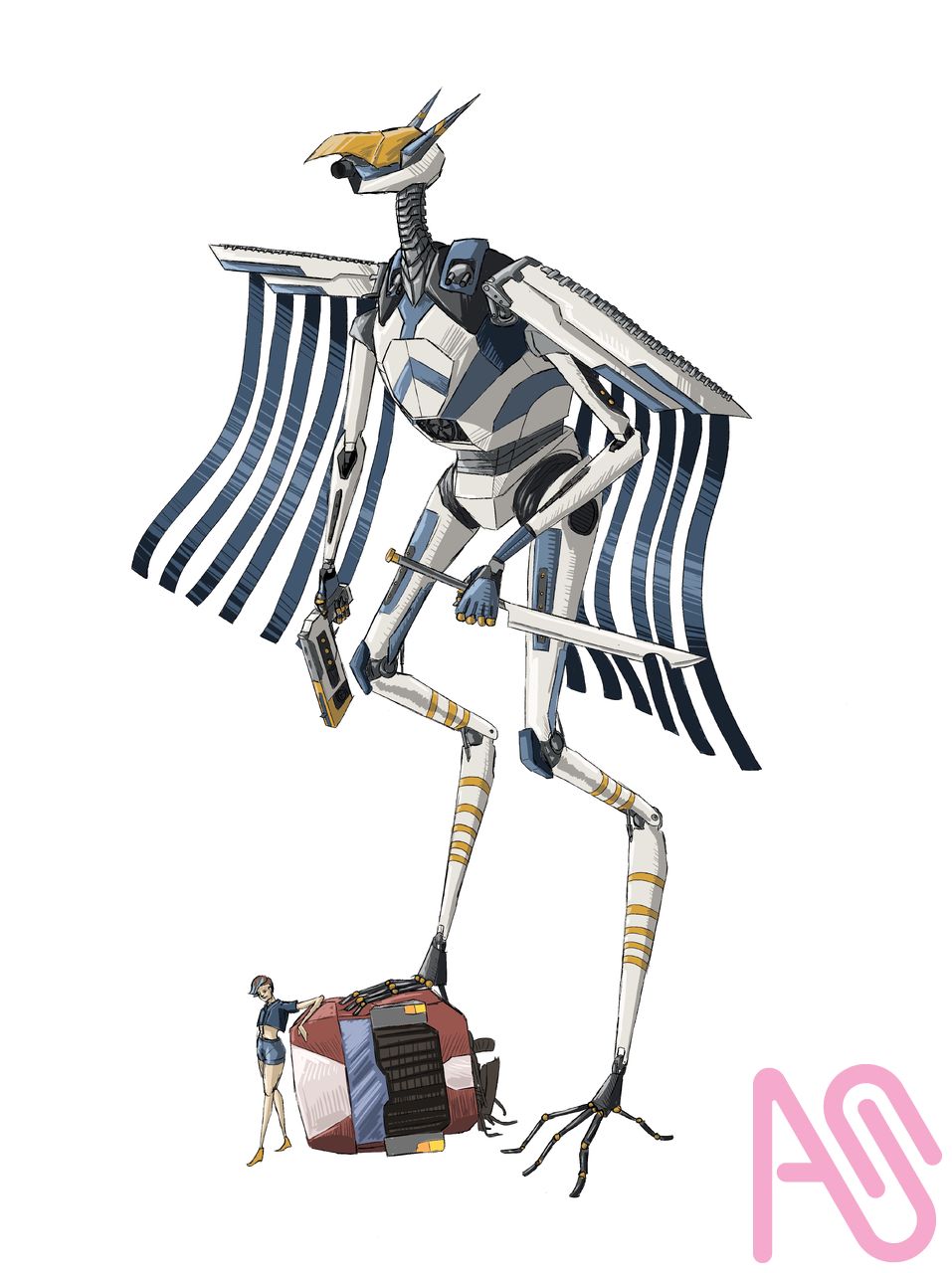Heron (mech) Illust of RJH Art blue birds mecha machine weapon Gun GUNDAM messy