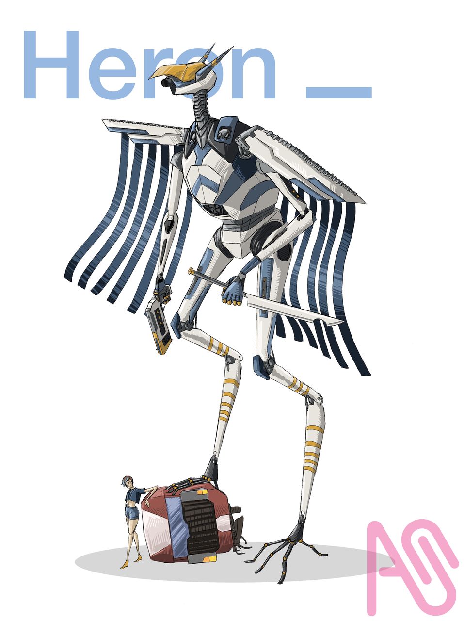 Heron (mech) Illust of RJH Art blue birds mecha machine weapon Gun GUNDAM messy