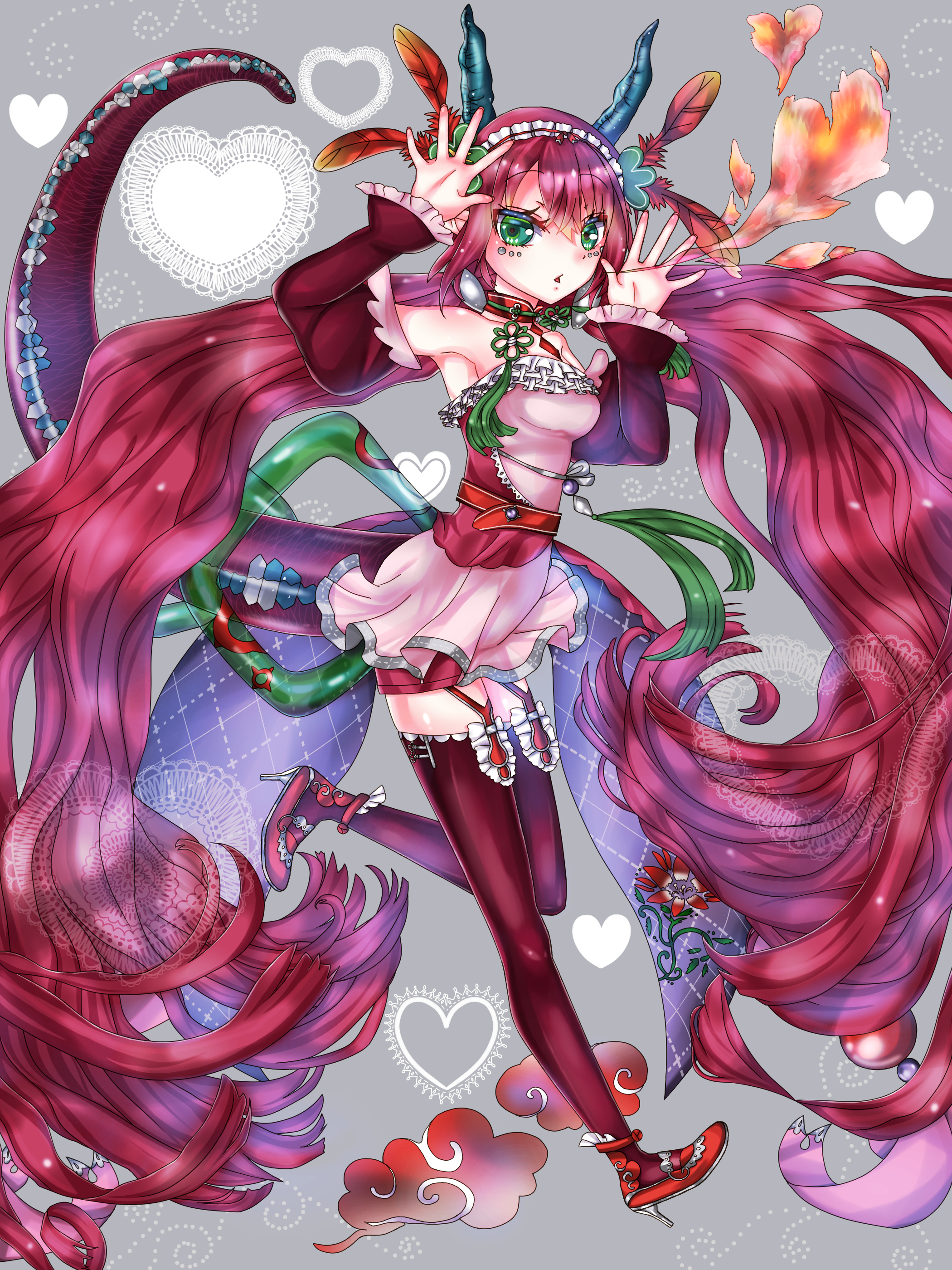 浮世絵風アート 女性とドラゴン 龍 仙 女〜 龍の角は毎年この時期になると桜の木に変わります 花
