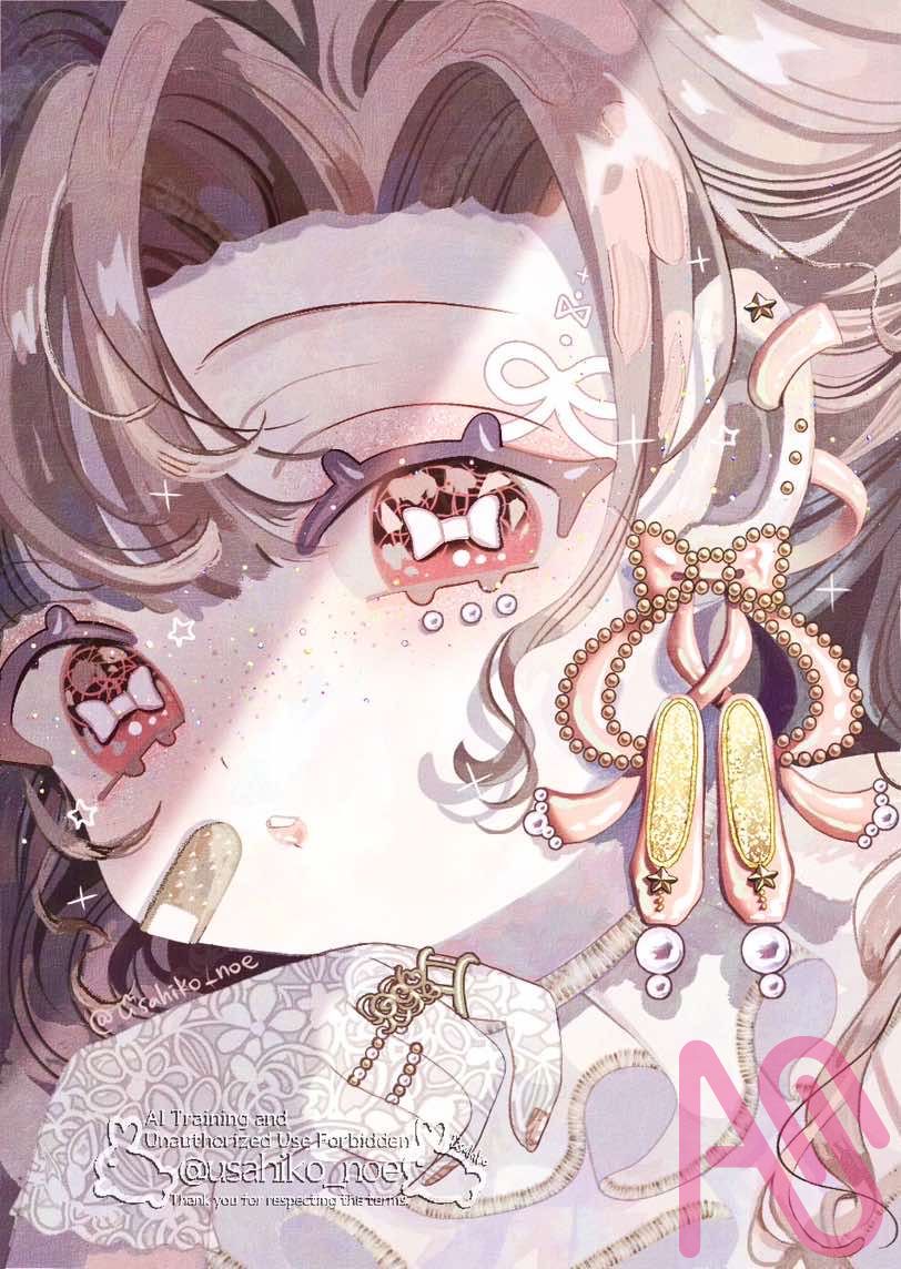 Mademoiselle_en_Ballet🩰 Illust of 兎彦(usahiko) girl pink original oc kawaii longhair ribbon characterdesign piercing 創作イラスト