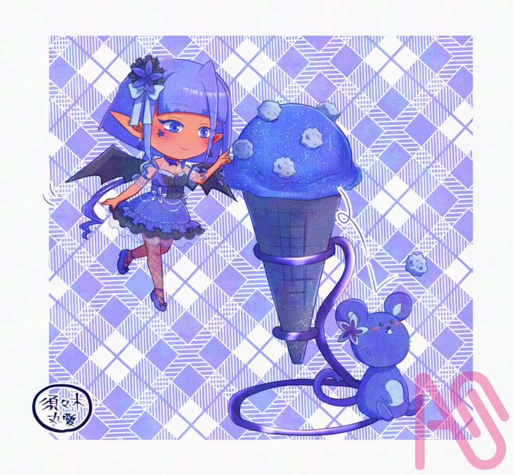 悪魔っ娘とブルーハワイアイスクリーム Illust of 須々木丸愛 girl original oc 創作イラスト