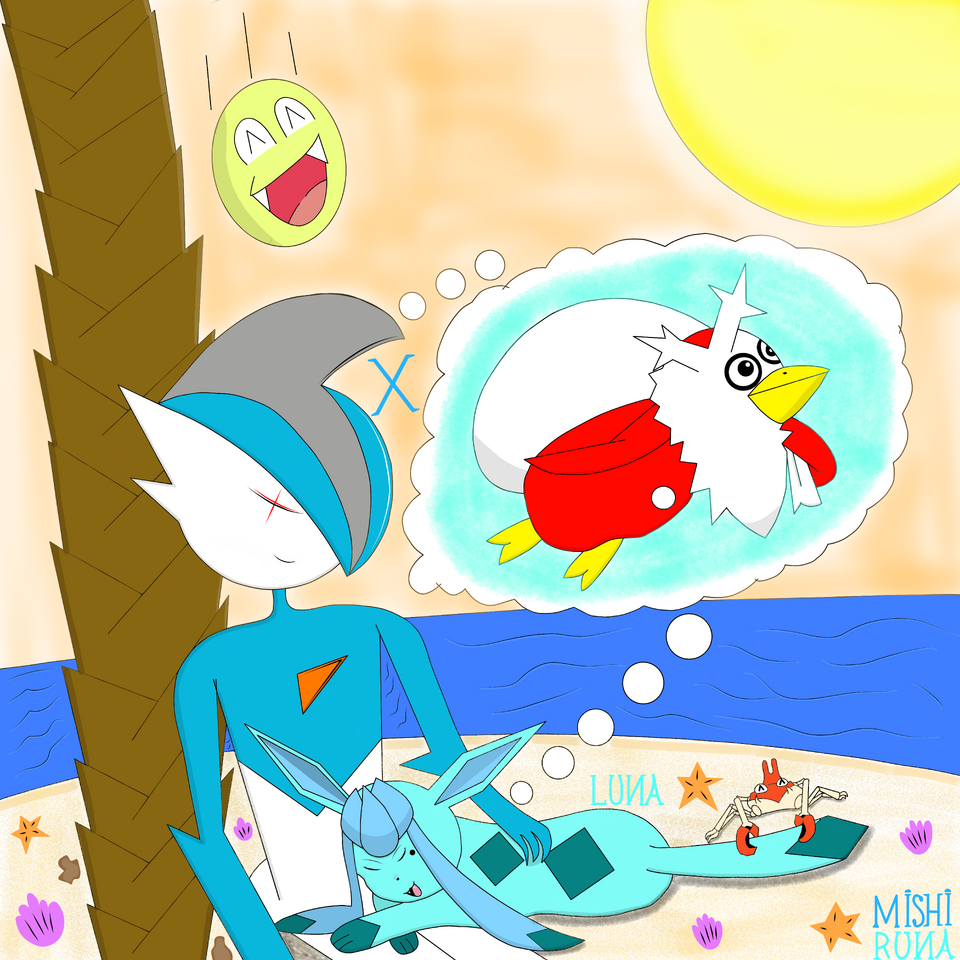 X y Luna en verano. Illust of MISHI RUNA