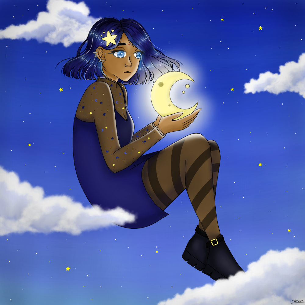 【一点物アート】MOON GIRL−月の子-【丸キャンバス】 丸キャンバス】MOON GIRL | Chika Shinoda ｜インテリア絵画 アートの