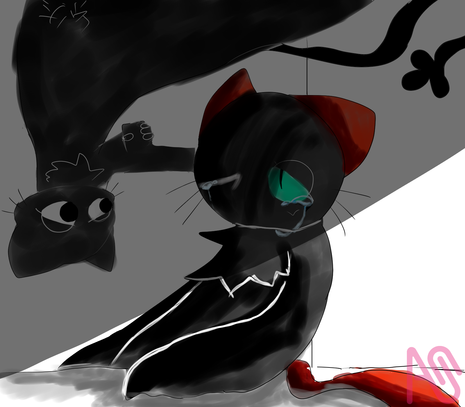 【原画】『大陸間移動装置』（絵画　動物　チワワ　黒猫　植物　龍　苔　蛇） Japanese folktale 