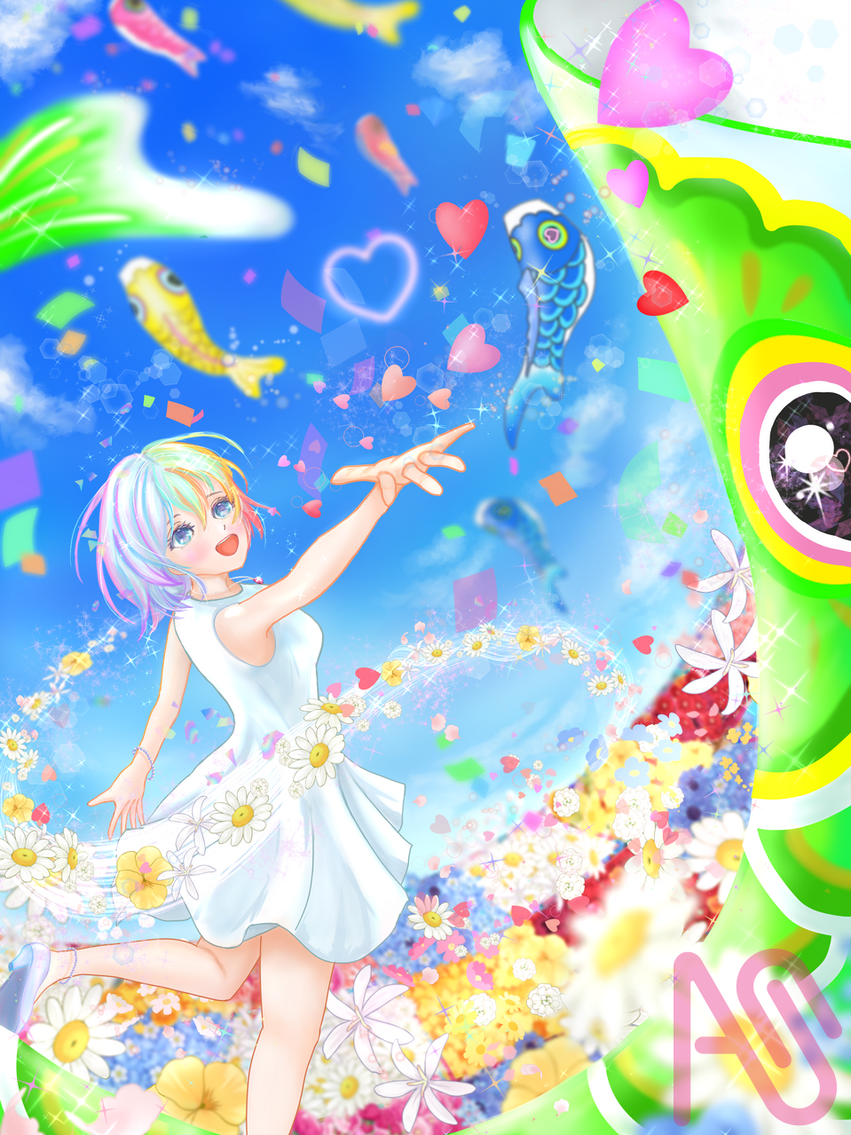ゆけ！恋のぼり Illust of あやち 〜ayachi〜 girl 花畑 kawaii flower 鯉のぼり
