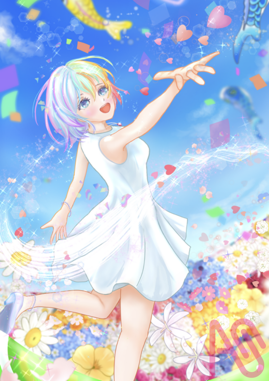 ゆけ！恋のぼり Illust of あやち 〜ayachi〜 girl 花畑 kawaii flower 鯉のぼり