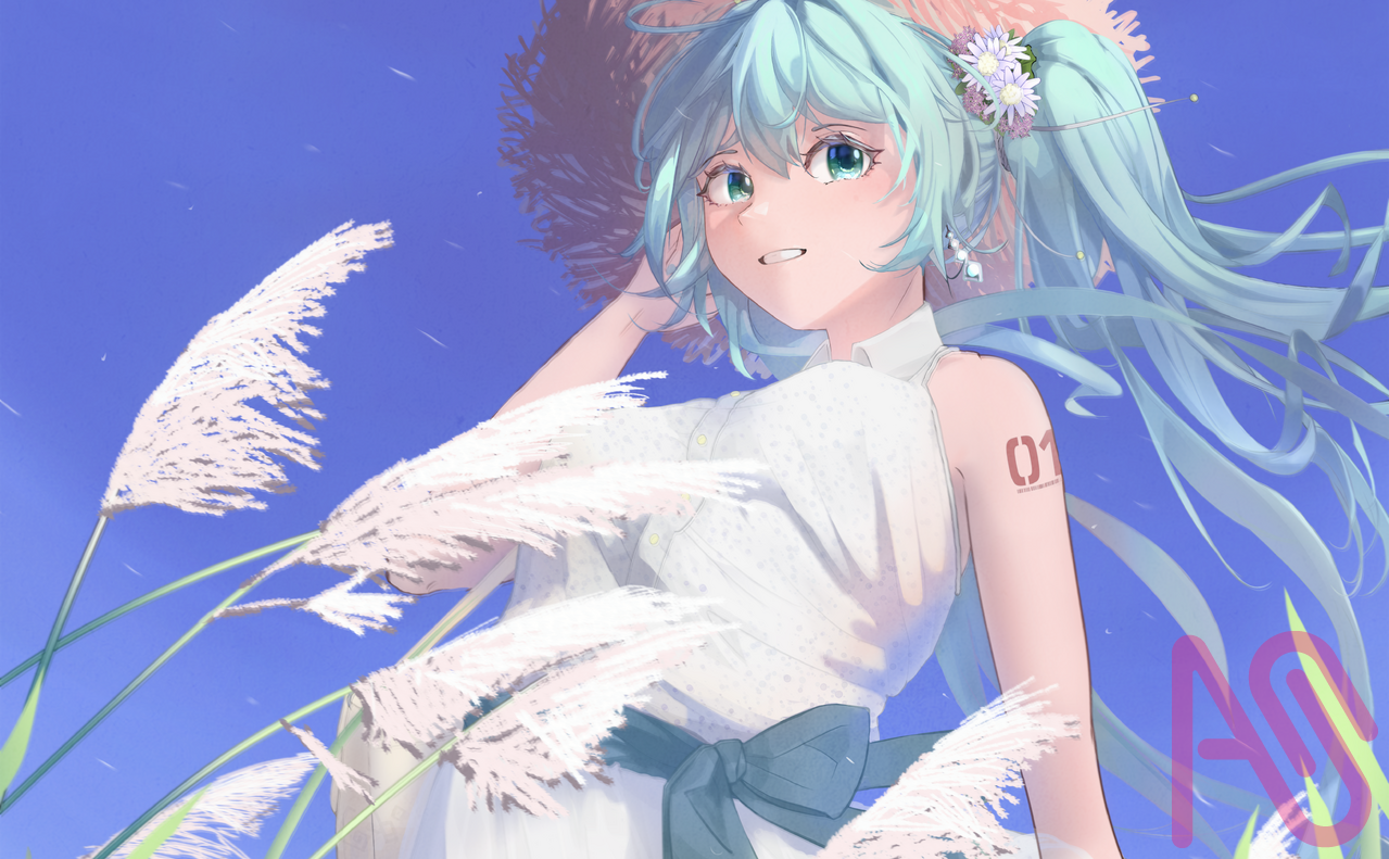 Untitled Illust of Geeba girl fanart impasto summer hatsunemiku illustration cute kawaii animegirl miku