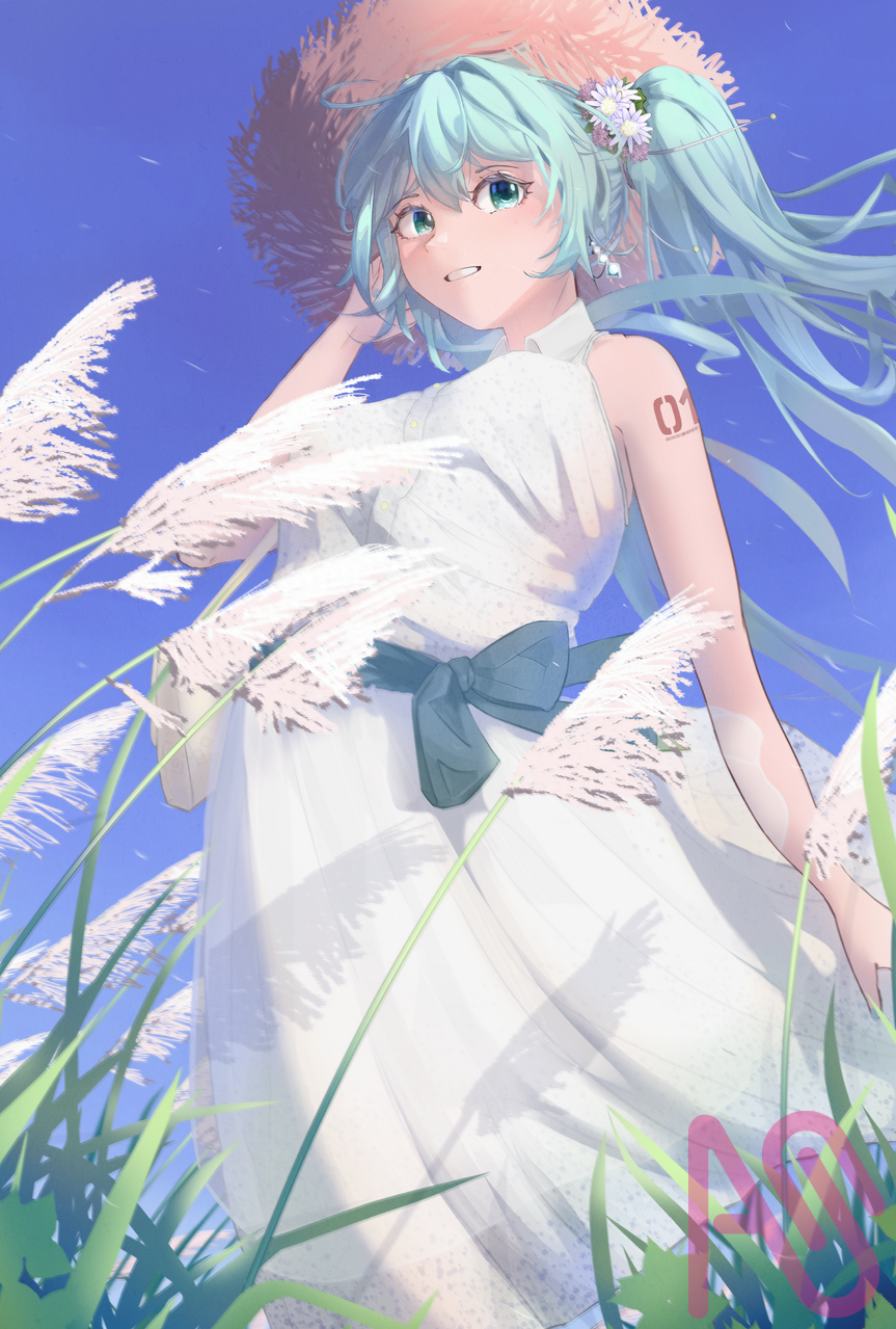 Untitled Illust of Geeba girl fanart impasto summer hatsunemiku illustration cute kawaii animegirl miku