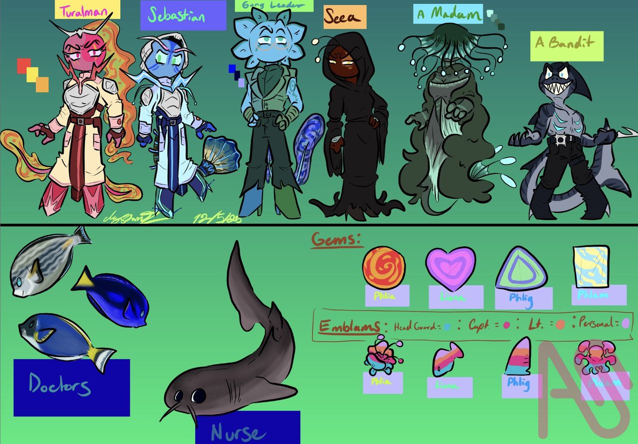 More “ACAH” characters (minor roles) Illust of LKMr.Raz characters digital oc characterdesign seacreature charactersheet