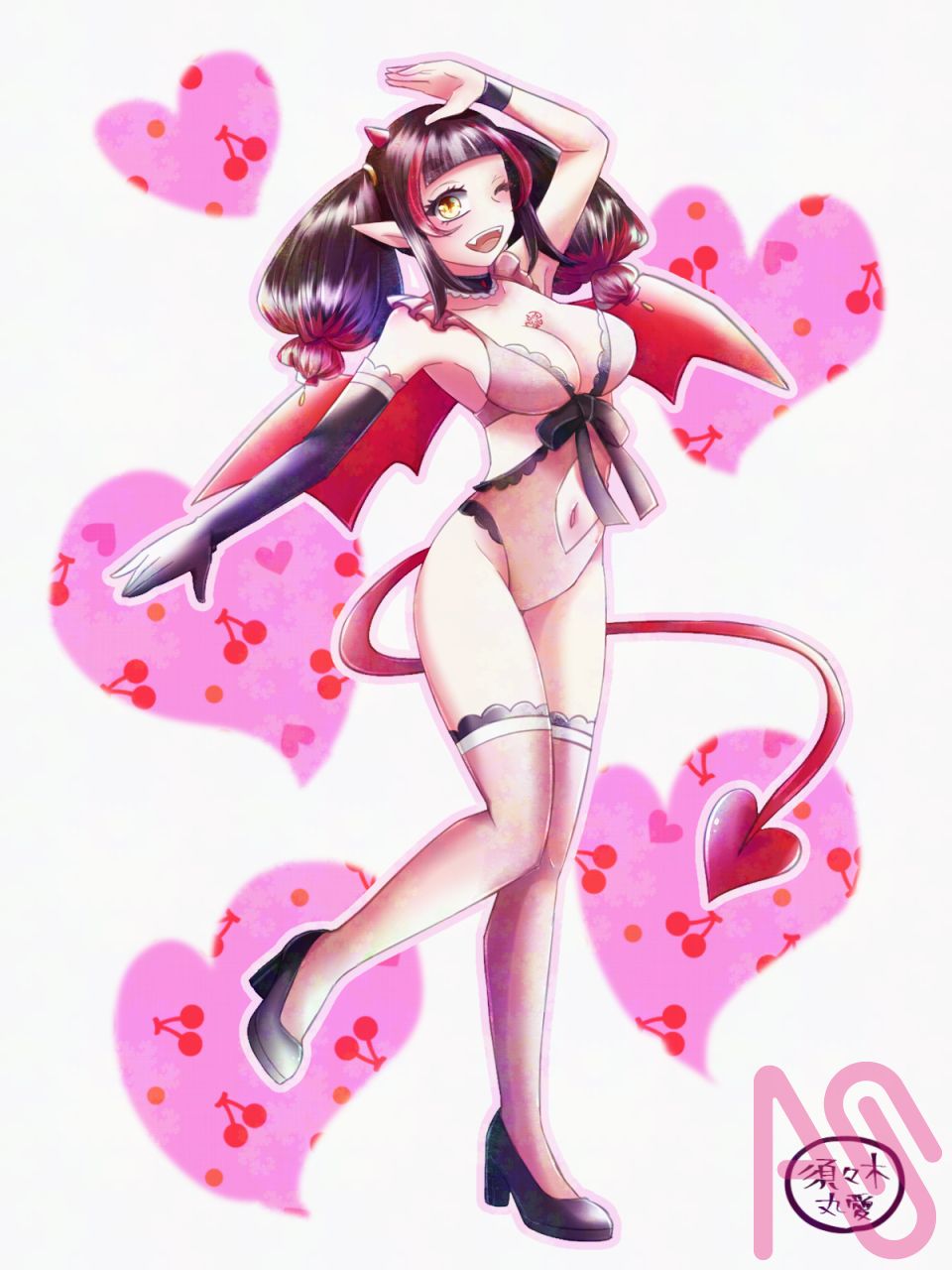 赤い羽の悪魔ちゃん Illust of 須々木丸愛 girl original oc 創作イラスト