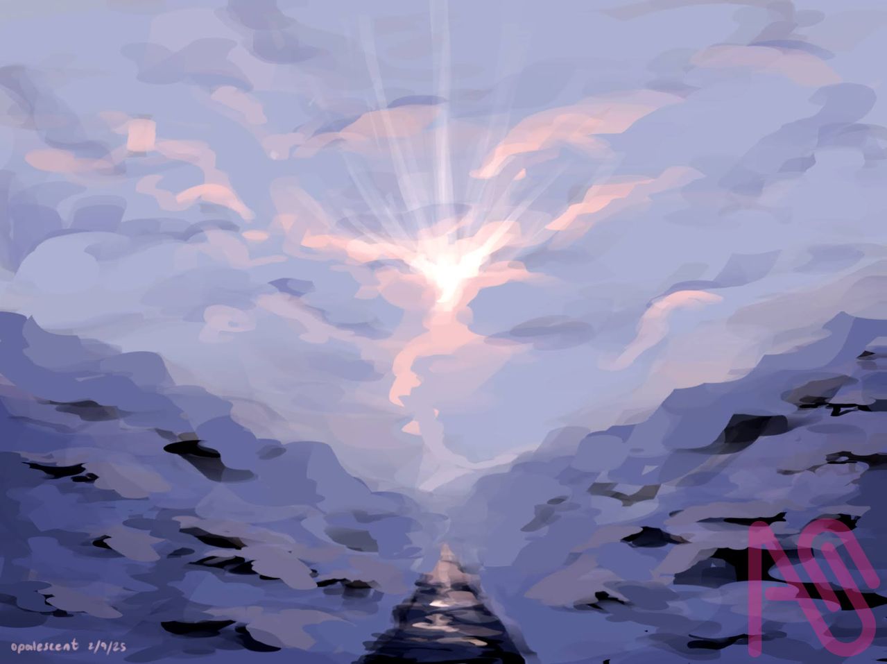 Snowy Sunrise Illust of Opalescent sun snow winter sunset scenery Sunrise