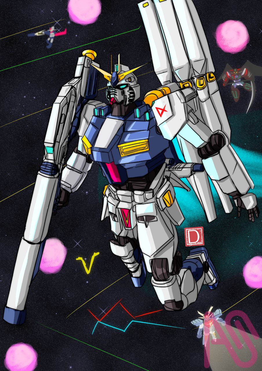 Nu Gundam Joins the war Illust of Adhi Trahono mecha GUNDAM superrobot νガンダムの日