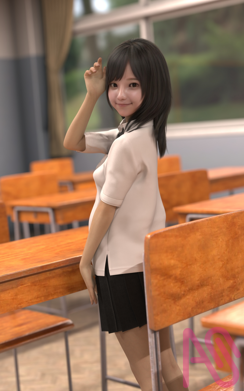 暑いねー Illust of Jackie Jackson girl uniform 学校 original 3DCG DazStudio Photoreal