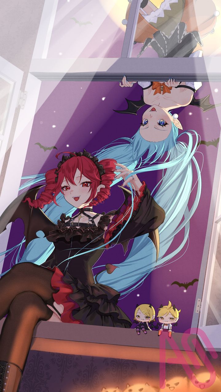 ハロウィン🎃 Illust of 五十嵐そら fanfic girl hatsunemiku VOCALOID vampire Halloween 重音テト nightsky midnight teto