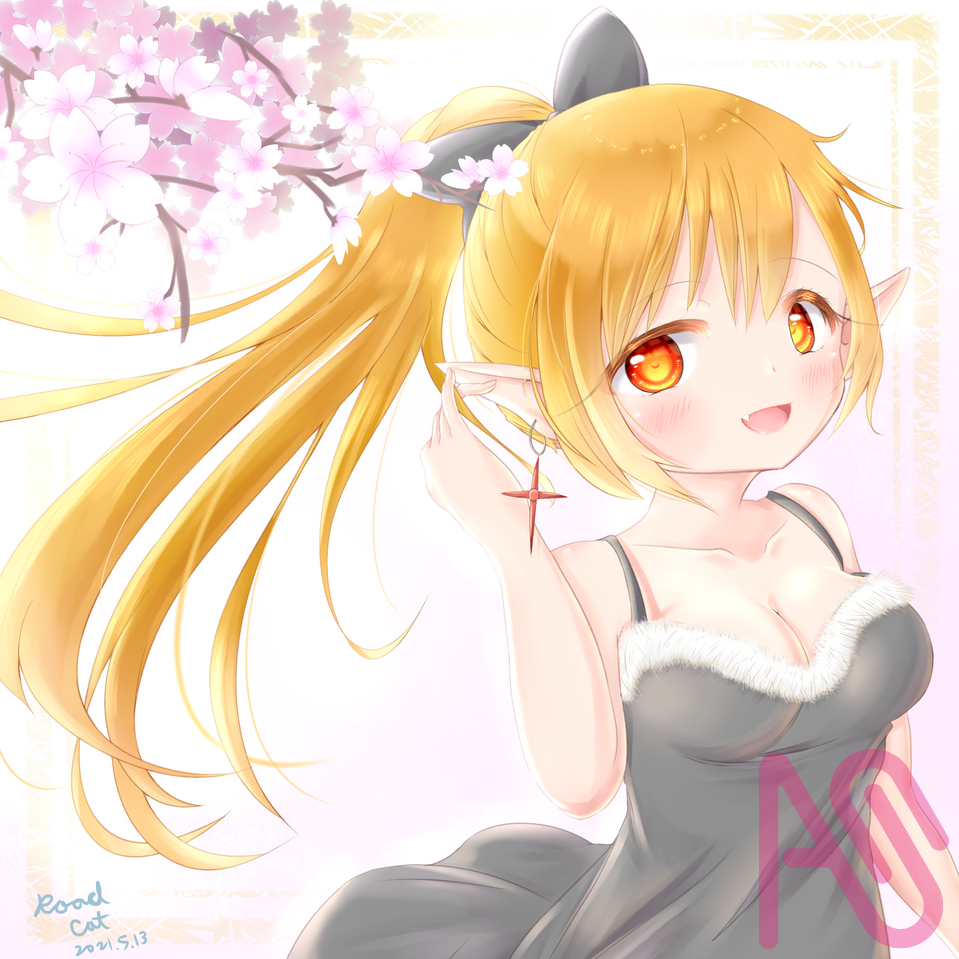 ポニーテール少女 Illust of 路邊的野猫 girl cute blonde smile kawaii ponytail dress よその子 過去絵 絵柄が好みって人にフォローされたい