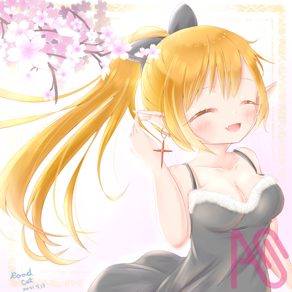 ポニーテール少女 Illust of 路邊的野猫 girl cute blonde smile kawaii ponytail dress よその子 過去絵 絵柄が好みって人にフォローされたい