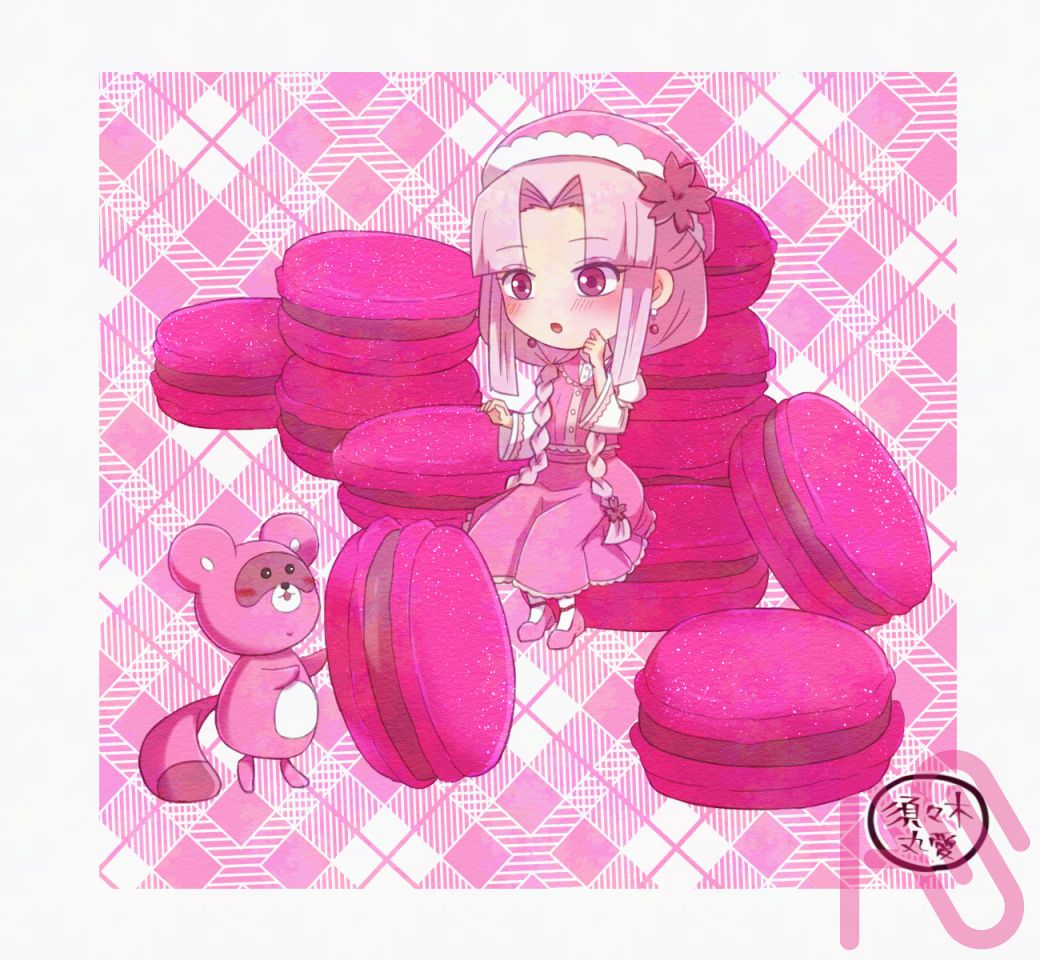 おさげちゃんとラズベリーマカロン Illust of 須々木丸愛 girl original oc 創作イラスト