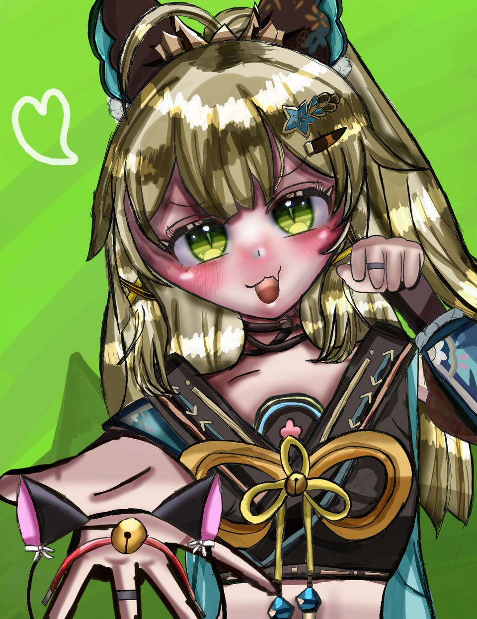 付けてにゃ！ Illust of かめさん🐢 girl fanart illustration anime cute digital kawaii GenshinImpact