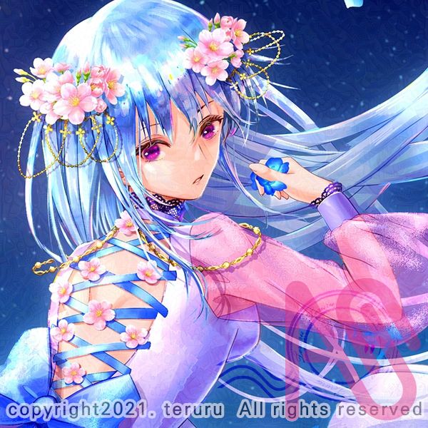 ネモフィラの夜 Illust of teruru girl sakura night oc 銀髪 創作少女 創作イラスト ネモフィラ
